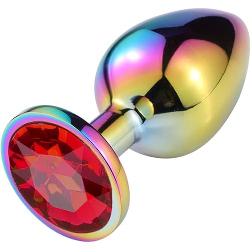 Butt Plug Colorful Metal Anal Plug Luxury Jewel Anal Trainer Set Sex Toys for Men Women S, Red