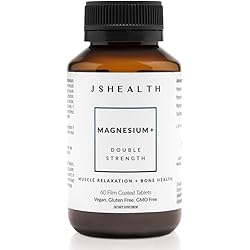 JSHealth Vitamins Double Strength Magnesium Supplements with Magnesium Glycinate & Citrate for Muscle Relaxation 60 Tablets