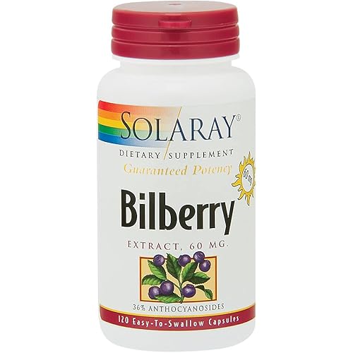 Solaray Bilberry Berry Extract 60 mg, Eye Health & Circulation Support, with 36% Anthocyanosides, Vegan, 120 VegCaps