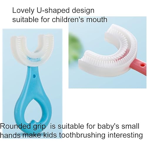 2 Pcs U-Shaped Kids Toothbrush, Premium Soft Manual Training Toothbrush for Kids 2-6 Years Old. BluePink
