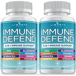 8 in 1 Immune Defense Support, Immunity Vitamins Supplement Booster with Zinc 50mg, Vitamin C Elderberry Vit D3 5000 IU, Turmeric Curcumin & Ginger, Echinacea - Allergy Relief for Kids Adults 2 Pack