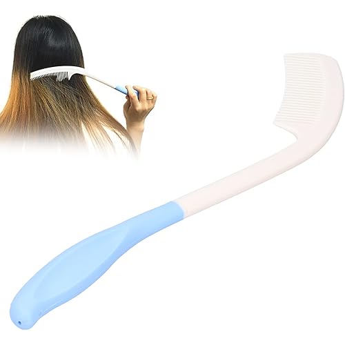 Long Reach Handled Comb, Ergonomic Curved Handles Comb for Elderly and Hand Disabled People