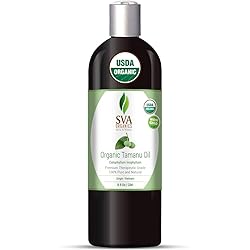 SVA Organics Tamanu Oil 8 Oz, USDA certified Organic, Cold Pressed, Unrefined, 100% Pure & Natural Carrier Oil for Skin Nourishment, Haircare, Body massages, Soap making