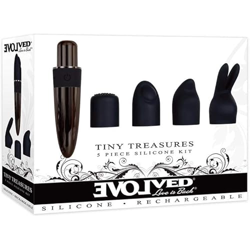 Evolved Love Is Back - Tiny Treasures - 7 Speed Rechargeable - 5 Piece Silicone Clitoral Vibrator Kit - Black