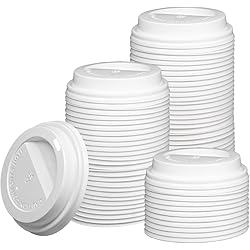 100 Count] Disposable Plastic Dome Lids for 10, 12, 16, 20 oz. Paper Hot Coffee Cup - White