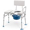 OasisSpace Overbed Table and Bathtub Transfer Bench with Commode Opening, Hospital Bed Table with Holder, Adjustable Over Bedside with Wheels for Hospital and Home Use
