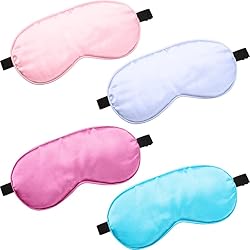 4 Pieces Silk Sleep Mask for Kids Smooth Soft Eye Mask Eye Cover with Adjustable Strap Blindfold for Sleeping Blocking Out Lights Travel Relax Purple, Pink, Sky Blue, Taro Color