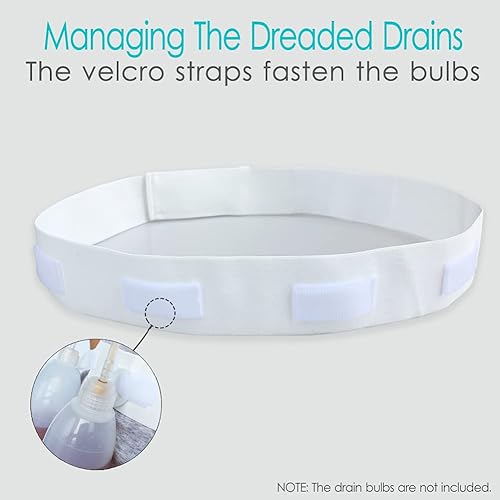 POSTOP MEDICAL WEAR Drainage Bulb Holder Adjustable Belt for JP Drains Tummy Tuck Mastectomy Breast Cancer Post Surgery Reconstruction Surgical Abdominal Recovery Women Men, White