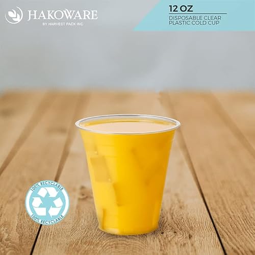 200 Count - 12 oz] Harvest Pack Clear Plastic Cups, PET Crystal TO-GO Disposable 12oz Plastic Cups