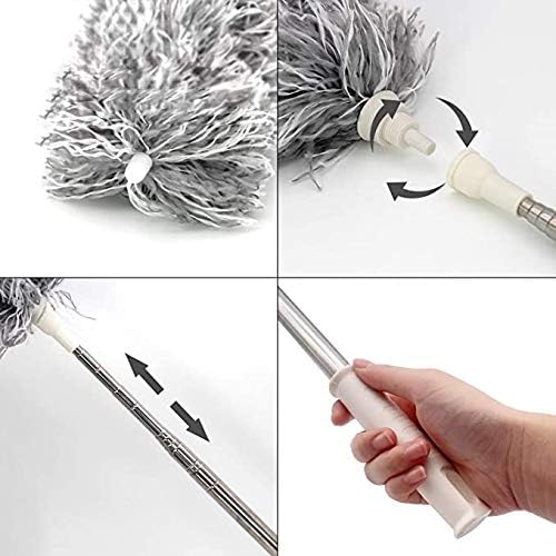 KPOKPO 2021 NEW -Microfiber Duster with 100 Inches Extendable Pole, Detachable & Bendable Feather Duster, Stainless Steel, Extra Long Telescopic, Perfect for Cleaning Cobweb，Cleaning Roof, Ceiling Fan