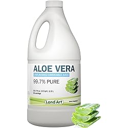 Pure Aloe Vera Juice Unflavored - Cold-Processed - Inner Filet from Organic Fresh Leaves from Texas - Gastrointestinal Disorders Aid- 50.7 fl oz