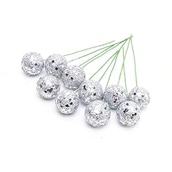Riverbyland 50 PCS Christmas Gift Wrapping Artificial Silver Berries