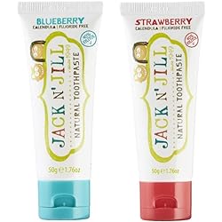Jack N' Jill Natural Kids Toothpaste - Blueberry & Strawberry - Organic, Gluten Free, Vegan, BPA Free, Fluoride Free, SLS Free, Dairy Free - Making Toothbrushing Fun for Kids - 1.76 oz Pack of 2