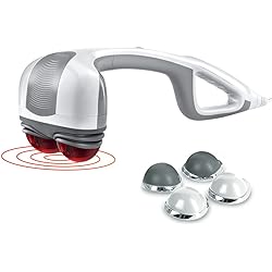 HoMedics Percussion Action Massager with Heat | Adjustable Intensity , Dual Pivoting Heads | 2 Sets Interchangeable Nodes , Heated Muscle Kneading for Back, Shoulders, Feet, Legs and Neck, White
