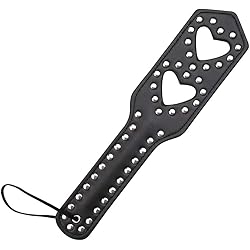 Hearts Spanking Paddle for Adult, 13.5’’ Quality Studded Synthetic Leather Paddle for BDSM Sex Game
