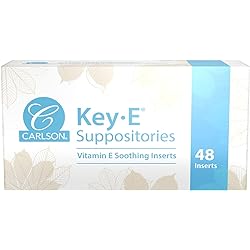 Carlson - Key-E Suppositories, 30 IU 10 mg Vitamin E Suppository, Lubricates Dry Areas, for Women and Men, 48 Count