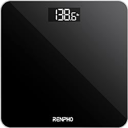 RENPHO Digital Bathroom Scale, Highly Accurate Body Weight Scale with Lighted LED Display, Round Corner Design, 400 lb, Black-Core 1S