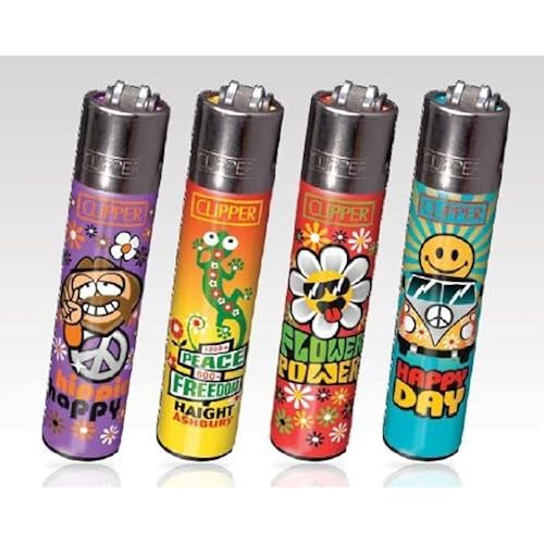 4 Clipper Lighters Refillable Peace Freedom Happy