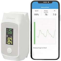 Livocare PO1 by iHealth Fingertip Pulse Oximeter, Blood Oxygen Saturation Monitor with App, SpO2, Pulse Rate, Plethysmograph & Perfusion Index, Battery include