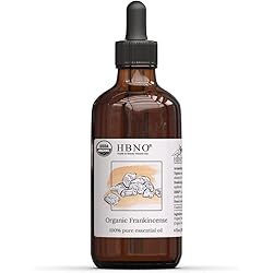 HBNO Organic Frankincense Essential Oil 4 oz 120ml - USDA Certified, 100% Pure & Natural Frankincense Oil, Steam Distilled, Boswellia Serrata - Perfect for Relaxation and Skin Therapy