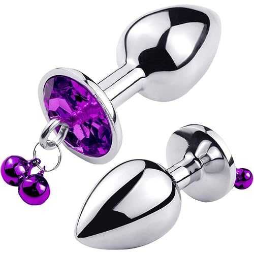 Anal Plug Trainer Kit, 3 PCS Metal Anal Butt Plugs, Jewelry Anal Trainer Toys with Bell and Traction Chain for Beginners Advanced Users Deep Purple
