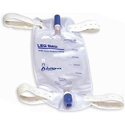 Dynarex Urinary Leg Bag, For Use with a Catheter has a Non-Drip Closure and Anti-Reflux Valve, 600 ml20 oz capacity, Medium, White, 1 Box of 12