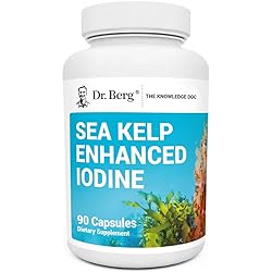 Dr. Berg's Sea Kelp Enhanced - Pure Healthy Thyroid Support Natural Antioxidants & Iodine Supplement w Organic Sea Kelp, Blue-Green Algae & Red Algae - Immune System & Metabolism Support 90 Capsules