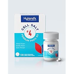 Decongestant and Sinus Relief, Inflammation Supplement, Natural Relief of Cold and Fever Symptoms, Hyland's Naturals #4 Cell Salt Ferrum Phos 6X Tablets, 100 Count
