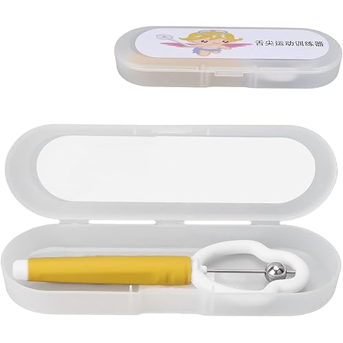 Tongue Tip Exerciser, Lifting Oral Muscle Training Tool Talk Tools Professional Tongue Tip Lateralization Elevation, PP Stainless Steel Oral Muscle Strength ExerciserYellow70ml