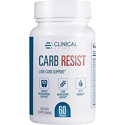 Clinical Effects Carb Resist - Carb Blocker with Vitamin C - 60 Capsules - Ideal for Keto or Low Carb Lifestyle - Supports Heart Health and Weight Management - Plant-Based