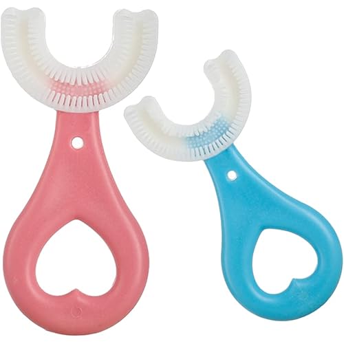 2 Pcs U-Shaped Kids Toothbrush, Premium Soft Manual Training Toothbrush for Kids 2-6 Years Old. BluePink