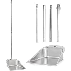 Heavy Duty Dustpan with Long Handle, VOOWO 43" Stainless Steel Dust Pan Standing Upright Dustpan, Indoor Outdoor Dust Pan with Handle for Kitchen and Home, Shop, Lobby and Office