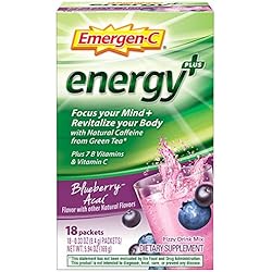 Emergen-C Energy, With B Vitamins, Vitamin C And Natural Caffeine From Green Tea 18 Count, Blueberry Acai Flavor Dietary Supplement Drink Mix, 0.33 Ounce Powder Packets