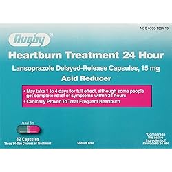 Heartburn Treatment Lansoprazole 15mg Delayed Release Acid Reducer 42 Ct by Rugby