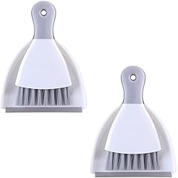 YONILL Small Dustpan and Brush Set, Whisk Broom and Dust Pans with Rubber Edge, Mini Hand Broom and Dustpan Cleaning Tool for Cars, Desk, Keyboard, Countertop and Pet Nest 2 Pack
