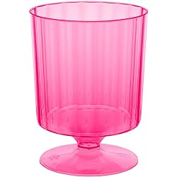 Party Essentials N824029 Hard Plastic One Piece 8-Ounce Wine Glasses, Neon Pink, 10 Count
