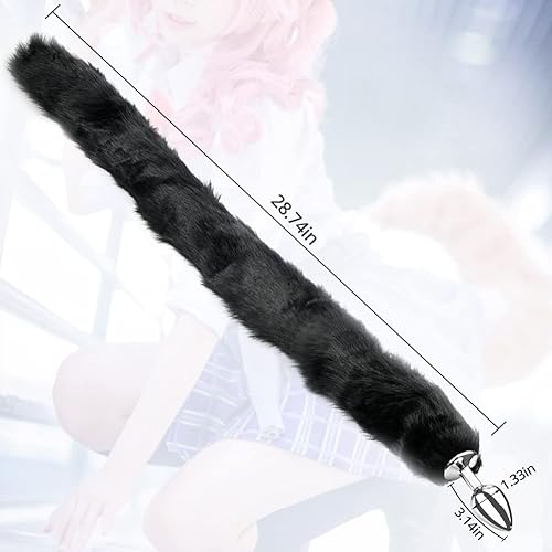 Butt Plug with Smooth Long Fox Tail Anal Sex Toys Role Play Flirting Animal Tail for Couple Black