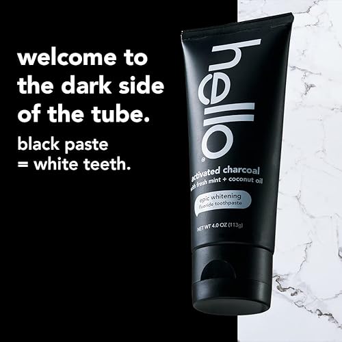 Hello Activated Charcoal Toothpaste, Fluoride Toothpaste with Activated Charcoal, Teeth Whitening Toothpaste with Fresh Mint and Coconut Oil, No SLS, Vegan, Gluten Free, 3 Pack, 4 OZ Tubes