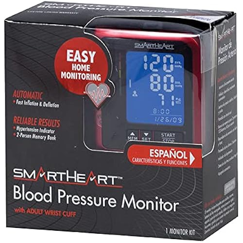 SmartHeart Blood Pressure Monitor | D-Ring Wrist Cuff | Advanced Inflation Technology | Rechargeable | 2-Person Memory Pack of 1 Packaging May Vary
