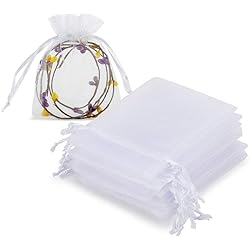HRX Package 100pcs White Organza Jewelry Bags Drawstring 3 x 4 inch, Little Mesh Gift Pouches Mini Candy Bags for Small Presents Jewelry Earrings