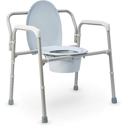 OasisSpace Bariatric Bedside Commode 650lb - Folding 3 in 1 Toilet Seat Chair - Portable, Extra Wide with Bucket Splash Guard - Heavy Duty Adult Bathroom Commode Chair