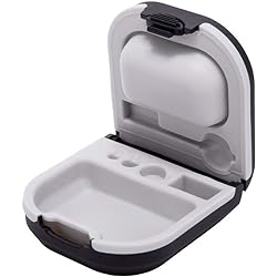 Hearing Aid Case Hard Storage Box with Battery Holder and Cleaning Brush Slot Black