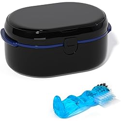 Denture Bath Box And Denture Brush Denture&Retainer Set, Denture Case with Mirror Black