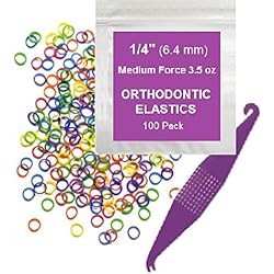 14 Inch Orthodontic Elastic Rubber Bands, 100 Pack, Neon, Medium 3.5 Ounce Small Rubberbands Dreadlocks Hair Braids Fix Tooth Gap, Free Elastic Placer for Braces