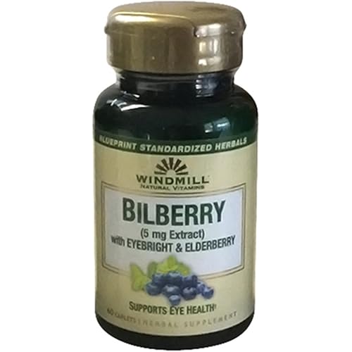 Windmill Bilberry 5 mg Extract Caplets, With Eyebright & Elderberry Supports Eye health, 60 Ea