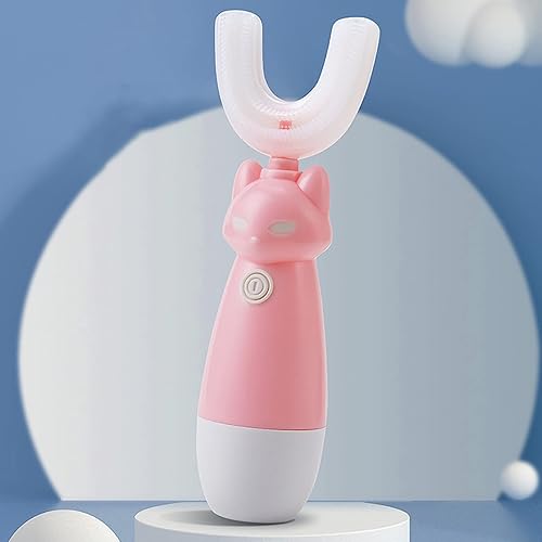 Electric Toothbrush with U-Shaped Toothbrush, Whitening Massage Toothbrush, Electric Toothbrush Eco-Friendly Cartoon Pattern ABS Ultrasonic Electric Mini Baby Toothbrush for Home - Pink 1