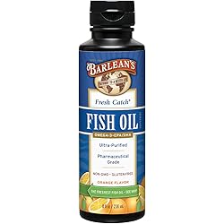 Barlean's Fresh Catch Fish Oil Supplement with EPA DHA Omega 3 - Orange Flavor - Ultra-Purified, Pharmaceutical Grade, Non-GMO, Gluten Free - 8 Fl Ounce