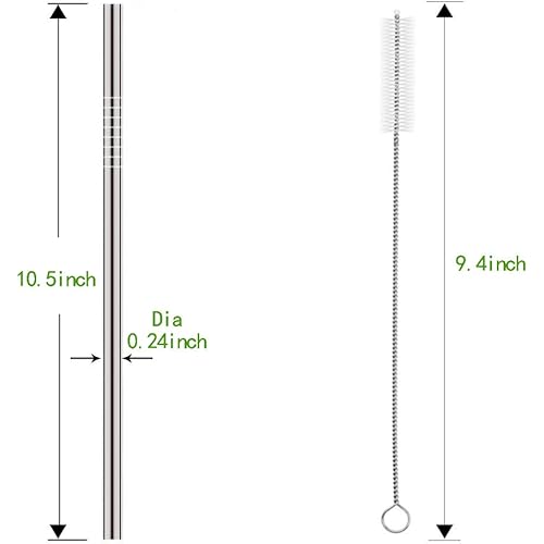 Set of 10 Stainless Steel Straws, HuaQi Straight Reusable Drinking Straws 10.5'' Long 0.24‘’ Dia for 30 oz Tumbler and 20 oz Tumbler, 2 Cleaning Brush Included 10 Straight Straws 2 Brushes