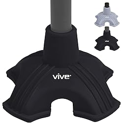Vive Cane Tip - Quad Rubber Replacement Foot Pad for Walking Canes - Stable Four Point, Self Standing Quadruple Tripod Stand for Cane - Universal 4 Leg Attachment for Walking Stick Black