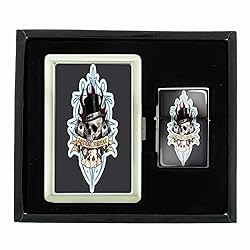 Cigarette Case and Oil Lighter Gift Set Skull-061
